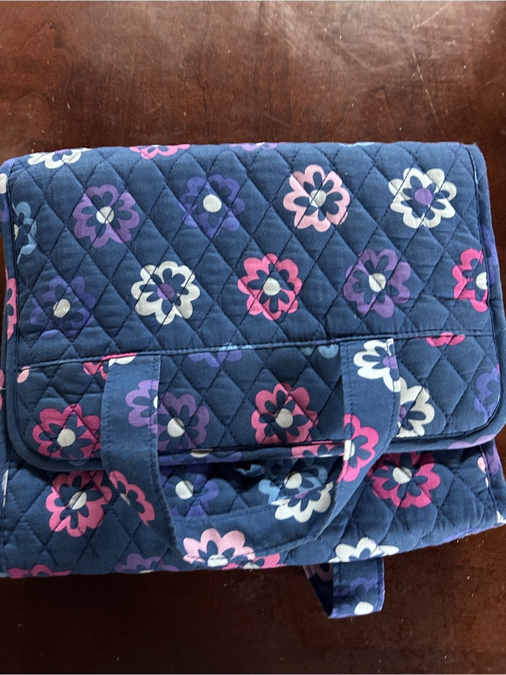 Quilted Floral Tote Bag - Navy Pink Purple